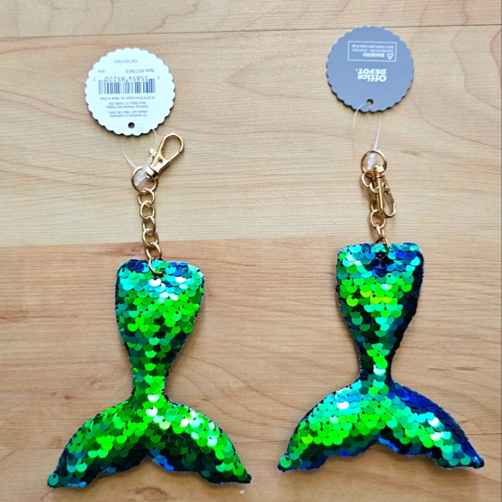 NWT Purse Charm Office Depot  Mermaid Tail Sequinned Lot of 2 - Picture 2 of 3